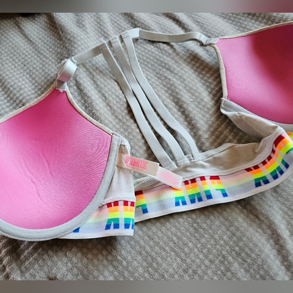 Victoria's Secret PINK front closure gray rainbow band push-up bra - Picture 4 of 5